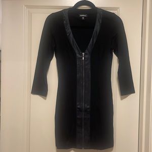 bebe black zippered dress with satin detail